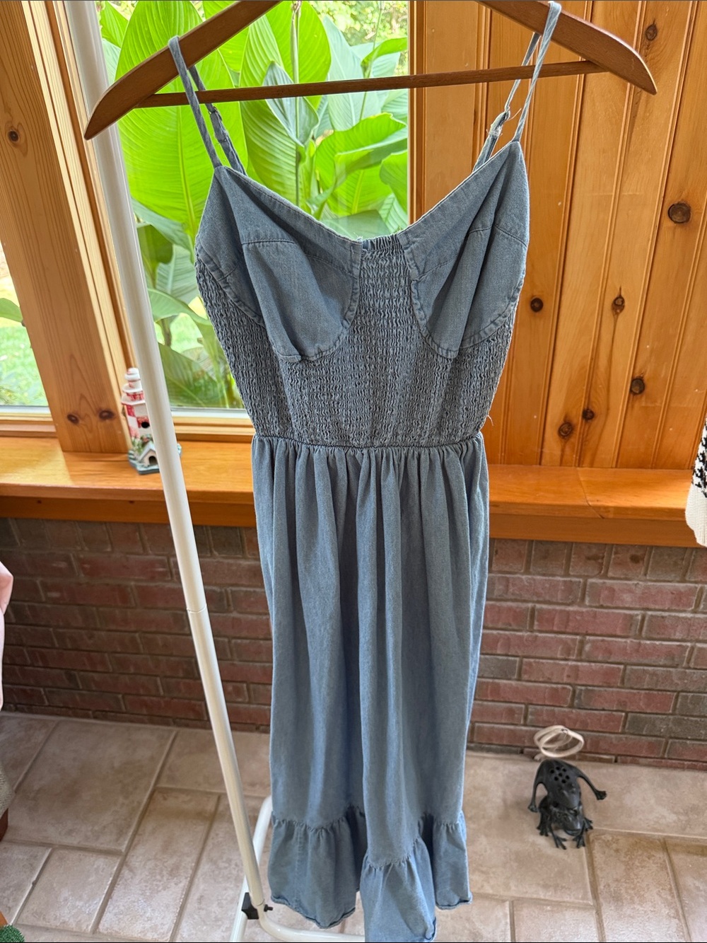 100% Cotton Smocked Blue Chambray Midi Dress